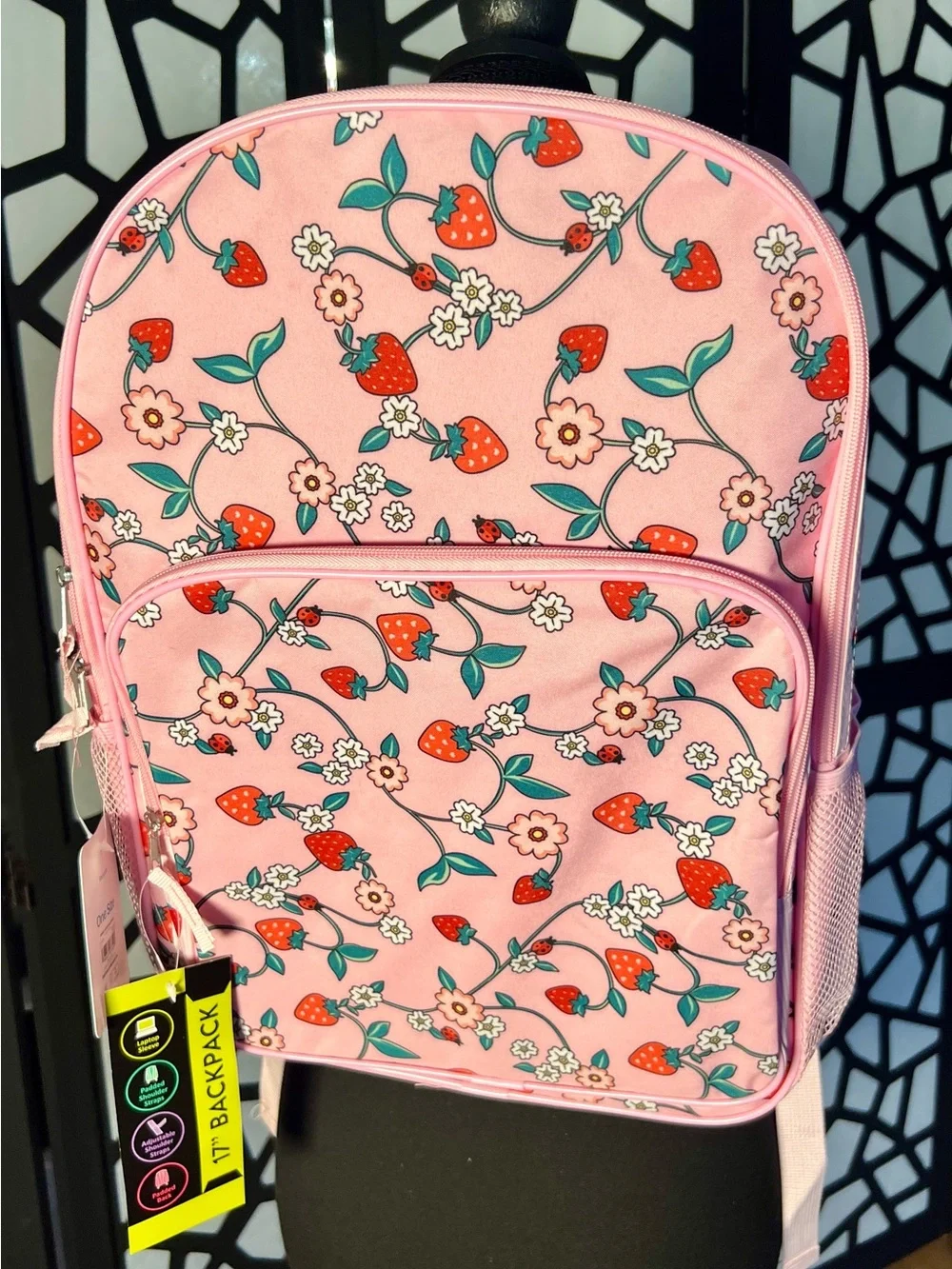 Wonder Nation Kids 17” Pink Berry Patch Strawberry 🍓 Floral Backpack NWT